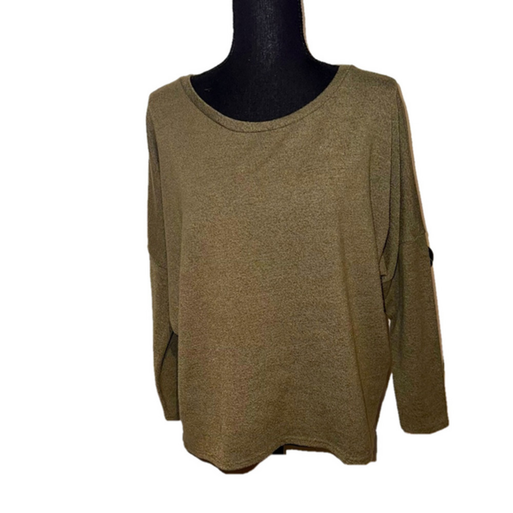UGET  Olive Green Long Sleeve Jewel Neck Hi Lo Over-Sized Casual Top Size M